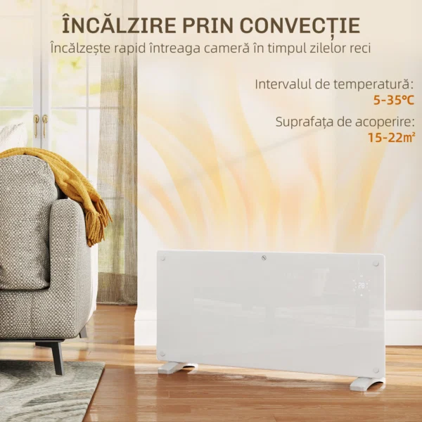 Radiator Electric cu Convectie 2000W, Temperatura Reglabila cu Telecomanda si Timer, 87x21.5x44.5 cm, Alb - imagine 5