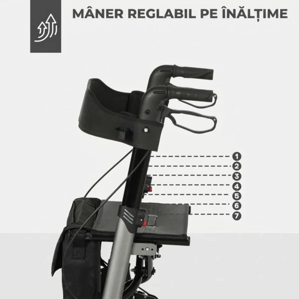 Cadru de mers pliabil din aluminiu, reglabil pe inaltime, cu geanta, 64x67x80-92 cm, negru si argintiu - imagine 7