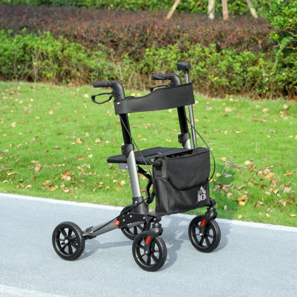 Cadru de mers pliabil din aluminiu, reglabil pe inaltime, cu geanta, 64x67x80-92 cm, negru si argintiu - imagine 10
