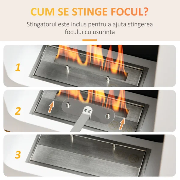 Semineu cu bioetanol montat pe perete , din metal, ardere de 2,5 ore, cu rezervor de 1 l si capac de 20 m², 48x18x48cm, alb - imagine 5