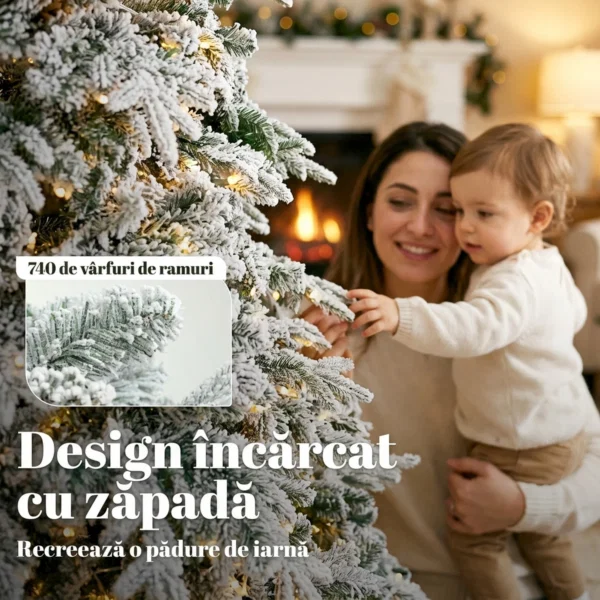 Brad de Craciun Inzapezit 180 cm cu 350 de Lumini LED Alb Cald, Timer, Telecomanda, 8 Modalitati, 740 de Ramuri Ignifuge - imagine 6