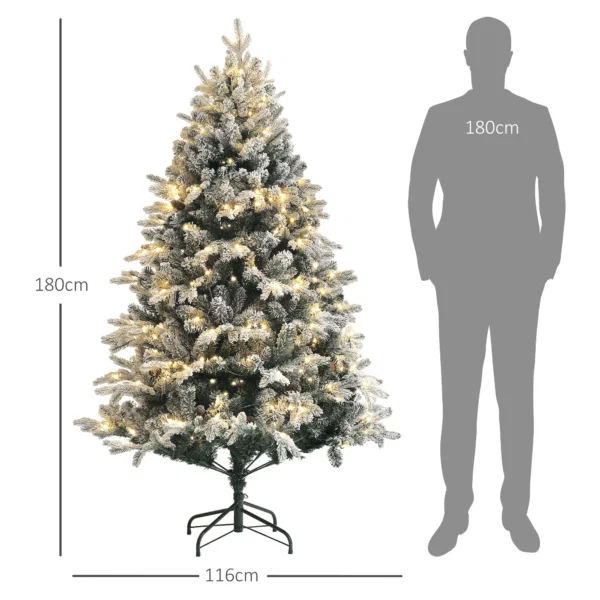 Pom de Craciun Artificial 180cm cu 793 Ramuri, Lumini LED si Ramuri Inzapezite, Verde - imagine 3