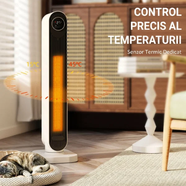 Aeroterma din ABS de 2000W cu telecomanda, oscilatie si timer, 30x22x82.5 cm, alb - imagine 7