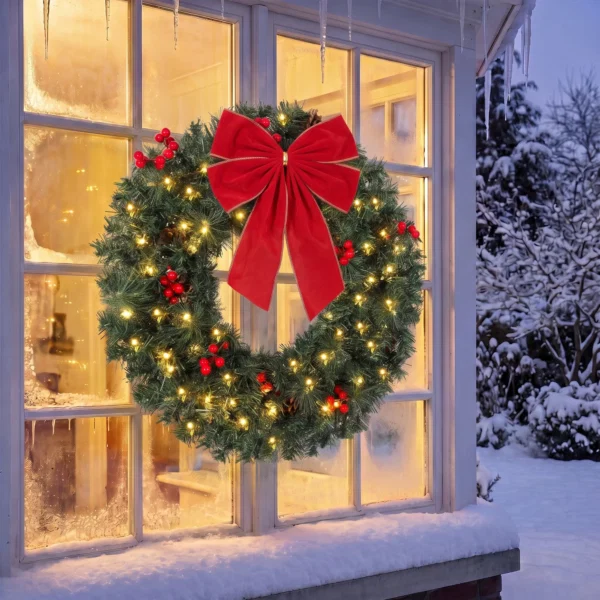 Coronita de Craciun de 60 cm cu Lumini LED, Conuri de Brad si Bobite, Verde - imagine 10