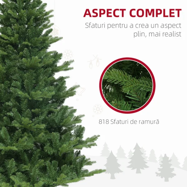 Brad de Craciun Artificial, Inalt de 180 cm, cu 818 Ramuri si Baza din Otel pentru Interior, Verde - imagine 5