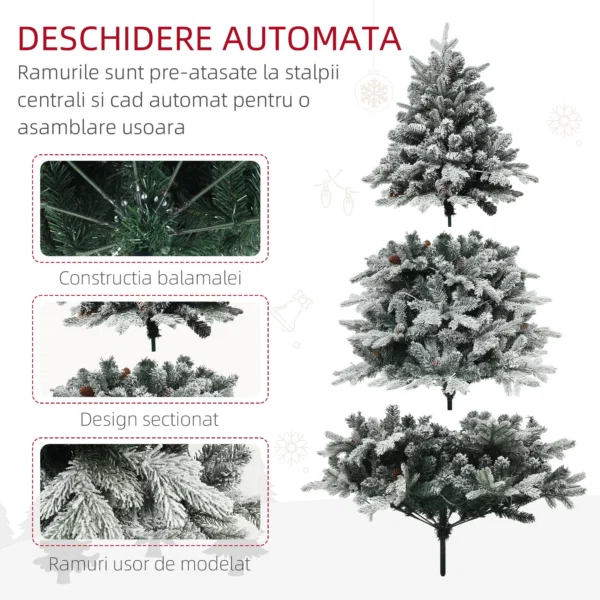 Pom de Craciun Artificial 180cm cu 793 Ramuri, Lumini LED si Ramuri Inzapezite, Verde - imagine 7
