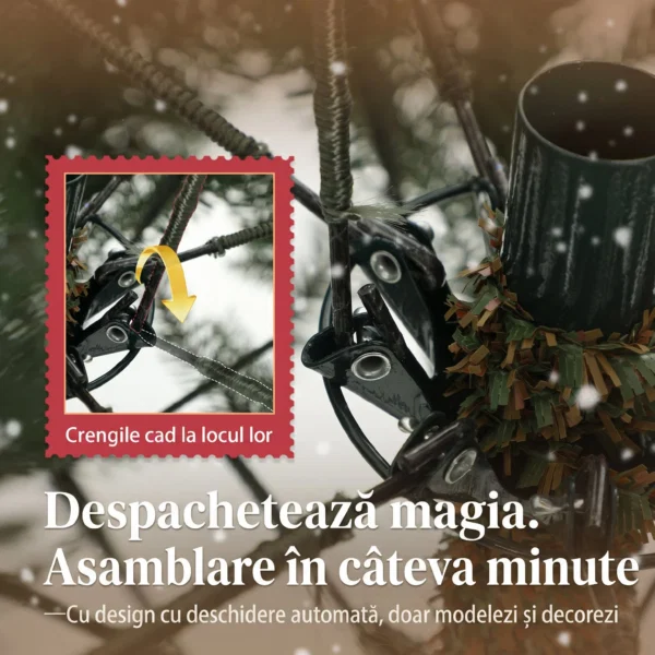 Brad de Craciun Artificial de 210 cm cu Ramuri pe Balamale si Baza Metalica Pliabila, Verde - imagine 6