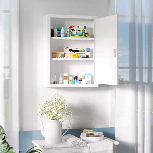 Dulap pentru Medicamente cu 3 Rafturi si Incuietoare cu 2 Chei, din Otel, 40x15x53,5 cm, Alb - imagine 2