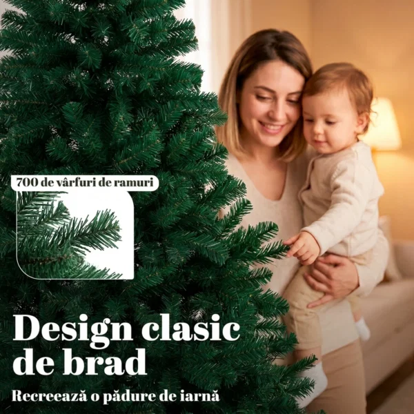 Brad Artificial de Craciun 180 cm cu 700 Ramuri Ignifuge, Baza din Otel,100x100x180 cm, Verde - imagine 5