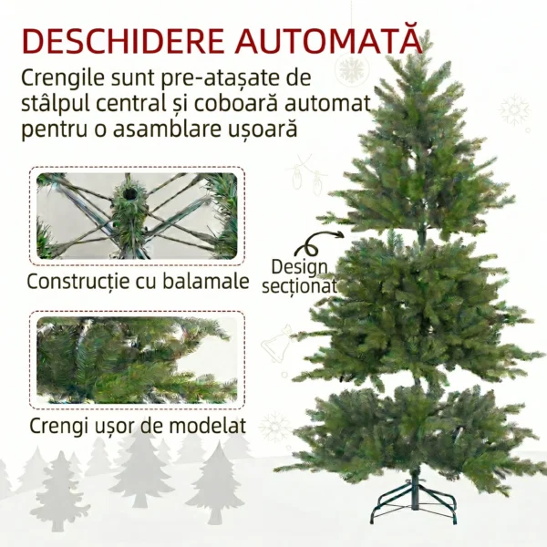 Brad de Craciun Artificial de 180 cm cu 1821 de Crengi si Baza Metalica, Verde - imagine 6
