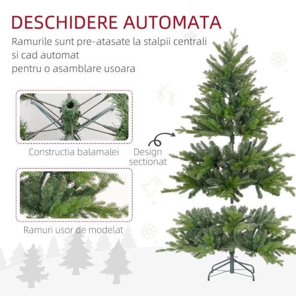 Brad de Craciun 150 cm din plastic verde cu baza din metal si 1309 crengi ignifuge - imagine 6