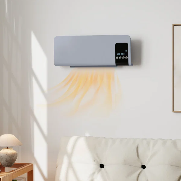 Ventilator Termic de Perete Oscilant cu Telecomanda, Temporizator 12h si 2 Moduri, 54.5x12x21.5 cm, Gri - imagine 9