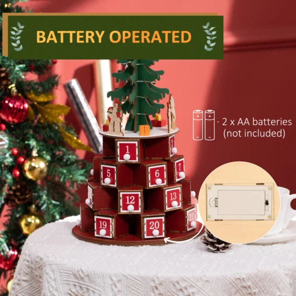Calendar Advent de Craciun din lemn, cu lumini LED, pentru copii si adulti, rosu si verde - imagine 8
