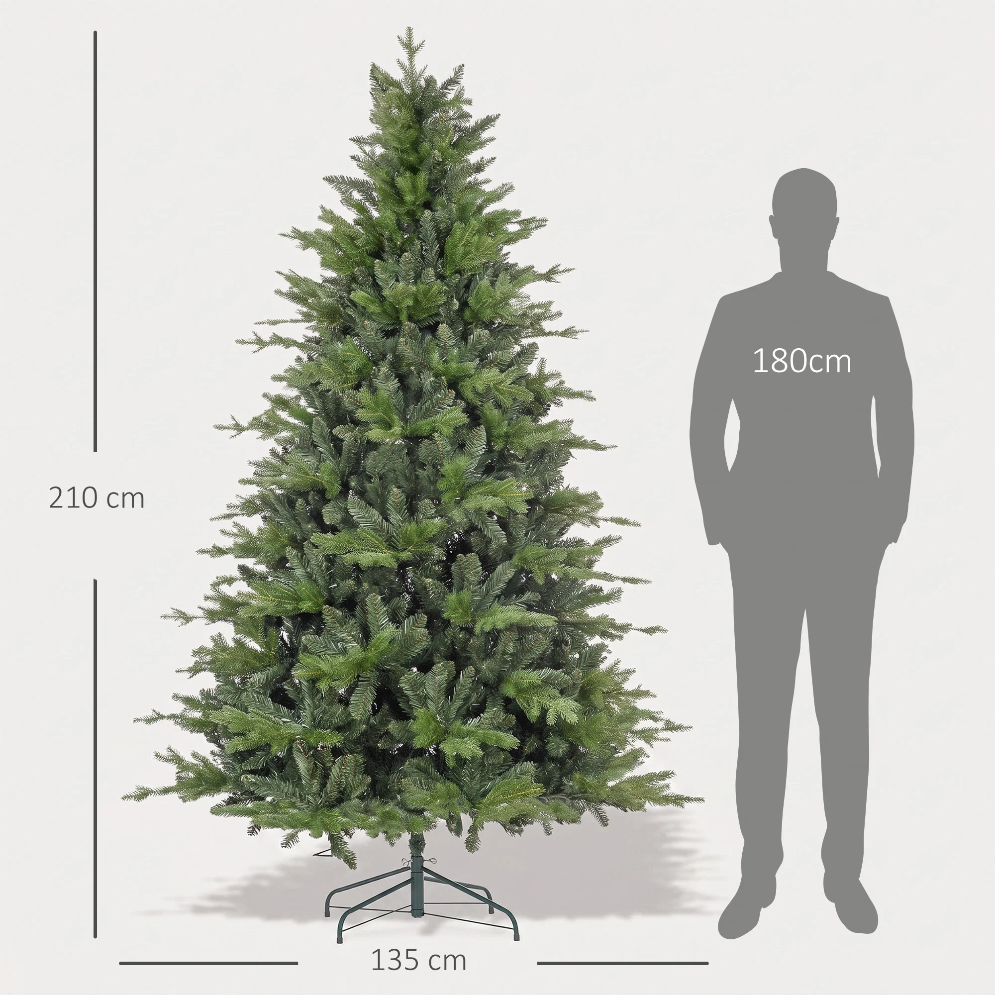 Brad de Craciun 210 cm din plastic verde cu baza din metal si 2445 de crengi ignifuge 4 Brad artificial verde de 210 cm, cu baza metalica si diametru de 135 cm