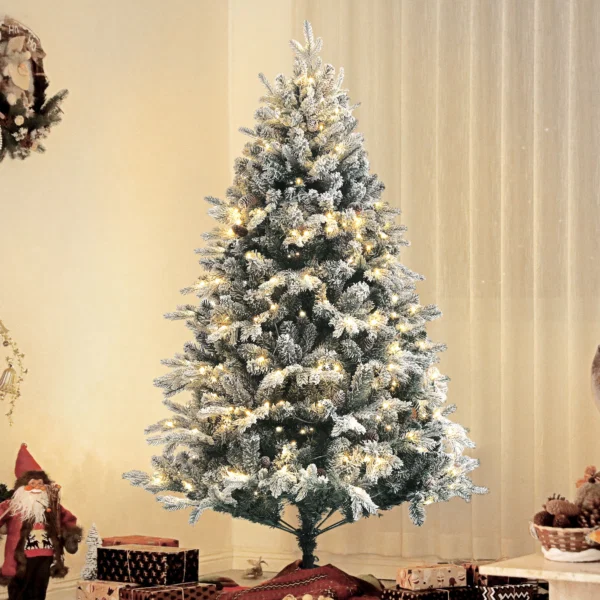 Pom de Craciun Artificial 180cm cu 793 Ramuri, Lumini LED si Ramuri Inzapezite, Verde - imagine 10