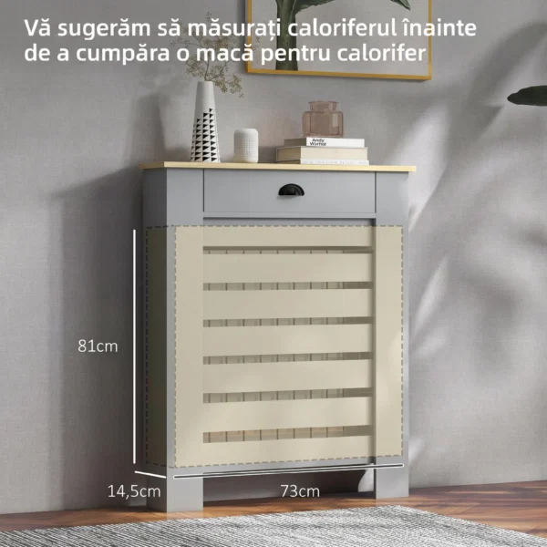 Acoperis pentru Calorifer din MDF cu Sertar, 78x19x95.5 cm, Gri - imagine 7
