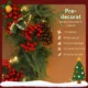 Ghirlanda de Craciun de 60 cm cu lumini LED albe, timer, conuri, boabe si frunze de ilex, verde - imagine 6