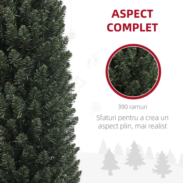 Brad de Craciun Slim, Inalt de 195 cm, Econom de Spatiu, cu 390 de ramuri si Baza din Otel pentru Interior, Verde - imagine 5