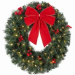 Coronita de Craciun de 60 cm cu Lumini LED, Conuri de Brad si Bobite, Verde