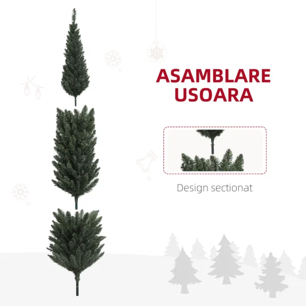 Brad de Craciun Slim, Inalt de 195 cm, Econom de Spatiu, cu 390 de ramuri si Baza din Otel pentru Interior, Verde - imagine 6