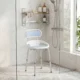 Scaun de Dus cu Spatar si Sezut Perforat, 8 Niveluri Reglabil, Antiderapant, 49,5 x 54 x 92 cm, Albastru - imagine 10