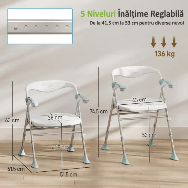 Scaun de dus pliabil cu cotiere si spatar, reglabil, 136 kg - imagine 3