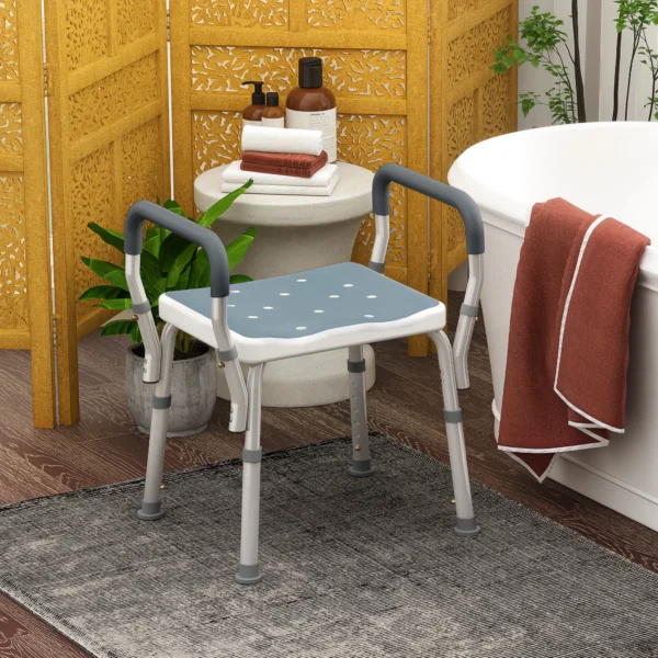Taburet pentru Dus Reglabil cu Brate si Orificii de Drenaj, din Aluminiu, HDPE si EVA, 52x45x57-69 cm - imagine 10