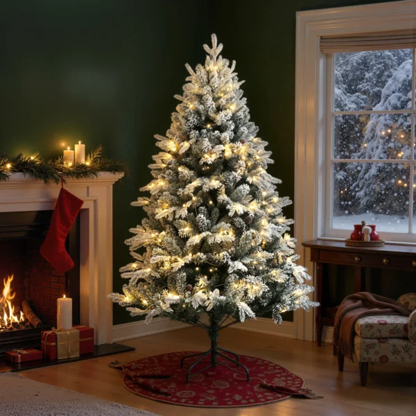 Pom de Craciun Artificial 180cm cu 793 Ramuri, Lumini LED si Ramuri Inzapezite, Verde - imagine 2