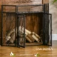 Parascantei pentru semineu, 3 panouri pliabile cu usa centrala, 120 × 11,5 × 79 cm, Negru - imagine 6