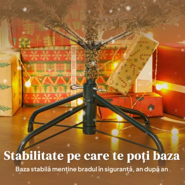 Brad de Craciun inzapezit, inalt de 150 cm, cu ramuri realiste si baza pliabila din metal - imagine 8