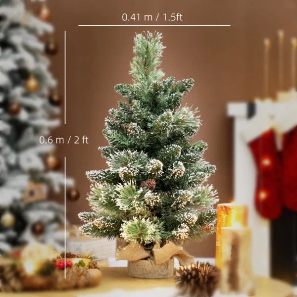 Pom de Craciun Mic Inalt 60 cm cu 35 Lumini LED Albe, 64 Crengi Ignifuge cu Conuri, Verde - imagine 3