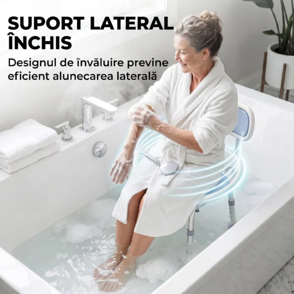 Scaun de Dus cu Spatar si Sezut Perforat, 8 Niveluri Reglabil, Antiderapant, 49,5 x 54 x 92 cm, Albastru - imagine 4