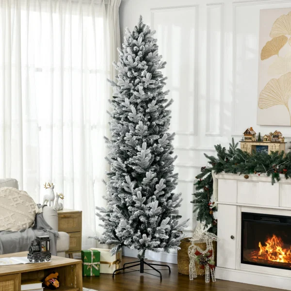 Brad de Craciun cu Zapada Artificiala 225cm, 988 de Crengi si Baza din Otel pentru Interior cu Deschidere Automata - imagine 2