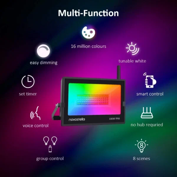 Proiector de podea Smart LED RGB Novostella, Smart, Wifi, Alexa,Google, 100W, Exterior IP66 waterproof, 10000 lm