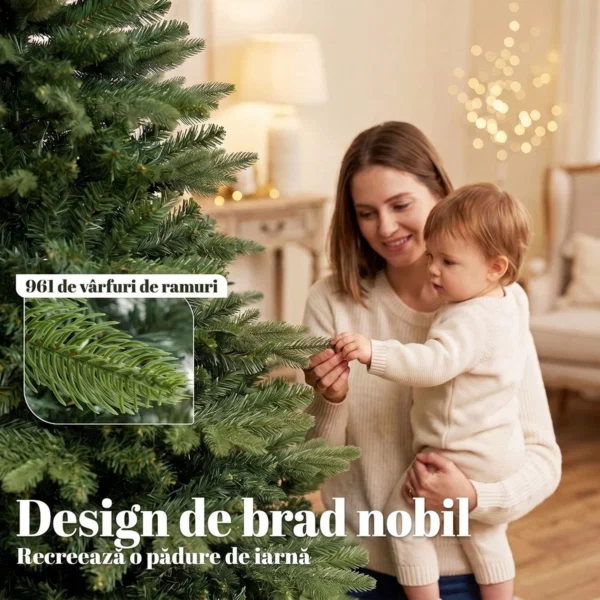 Brad artificial de Craciun tip brad nobil, 961 ramuri, 180 cm, verde - imagine 5