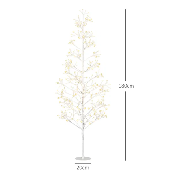 Brad de Craciun artificial cu 384 de lumini LED albe si crengi pliabile, din PP si otel, Ø20x180 cm, alb - imagine 3