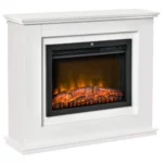 Semineu Electric Florence, cu Rama din Lemn, 98 × 80 cm, Luminozitate a Flacarii Reglabila in 5 Niveluri, 2 Trepte de Incalzire, 1000/2000 W, Telecomanda, Timer, Alb
