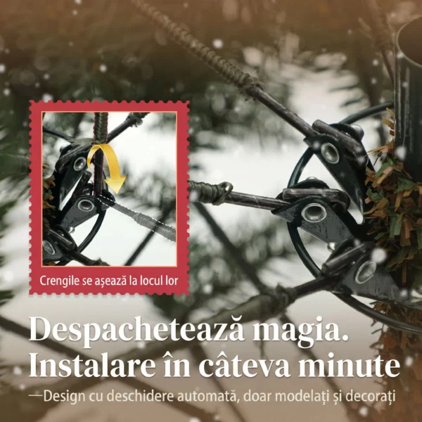 Brad Artificial de Craciun de 180 cm cu Ramuri pe Balama si Baza Metalica Pliabila, Verde - imagine 6