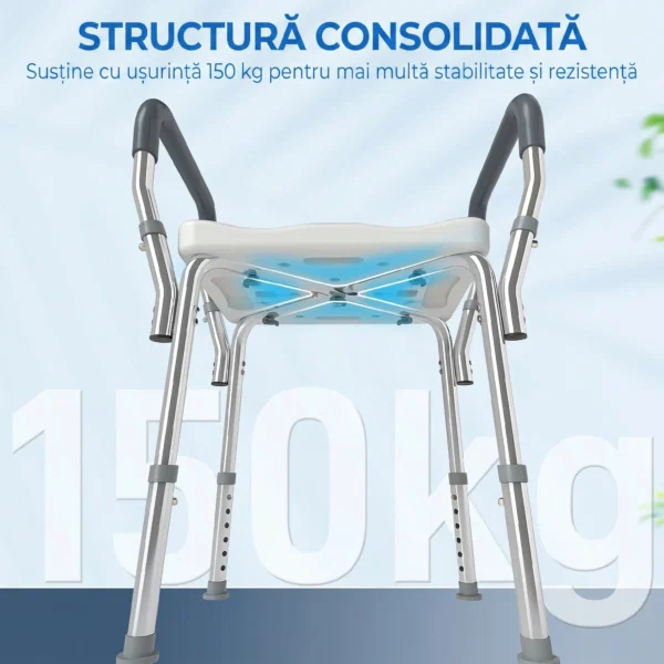 Taburet pentru Dus Reglabil cu Brate si Orificii de Drenaj, din Aluminiu, HDPE si EVA, 52x45x57-69 cm - imagine 8