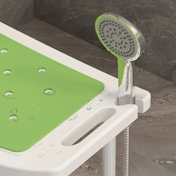 Scaun pentru dus din aluminiu si plastic antiderapant, inaltime reglabila pe 6 nivele, 39-52cm, verde - imagine 9