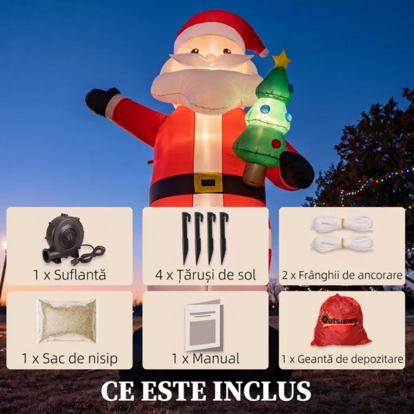 Mos Craciun Gonflabil Urias 243 cm cu Brad, LED-uri, Suflanta si Geanta de Depozitare, Rosu - imagine 7