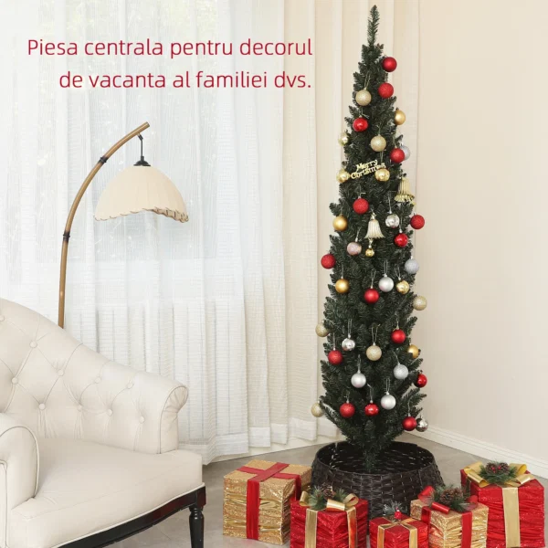 Brad de Craciun Slim, Inalt de 195 cm, Econom de Spatiu, cu 390 de ramuri si Baza din Otel pentru Interior, Verde - imagine 4