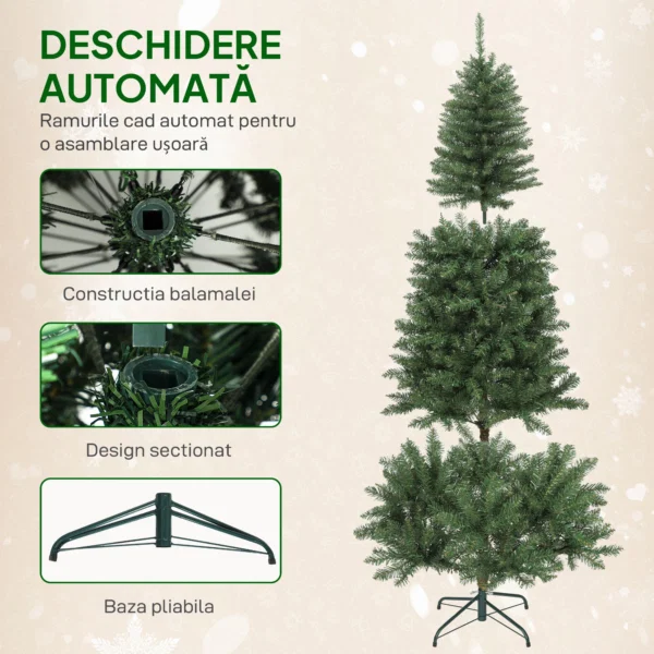 Brad de Craciun de 180 cm, iluminat cu 250 de lumini albe si colorate, 899 ramuri si 9 moduri de iluminare - imagine 7