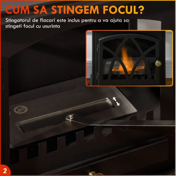 Semineu pe Bioetanol de Podea cu Rezervor de 1.2L si Acoperire 25㎡, 45x28x54cm, Negru - imagine 5