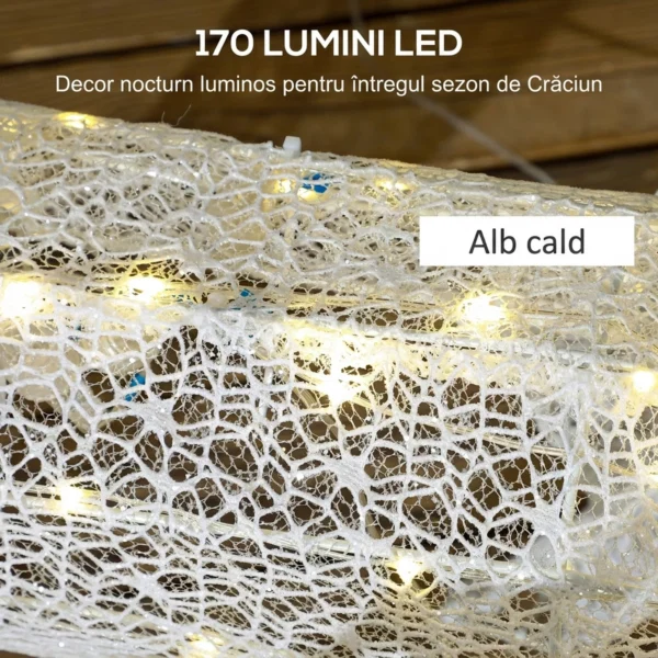 Ren de Craciun Iluminat Con Slitta Con 170 Led, Alb E Rosu - imagine 4