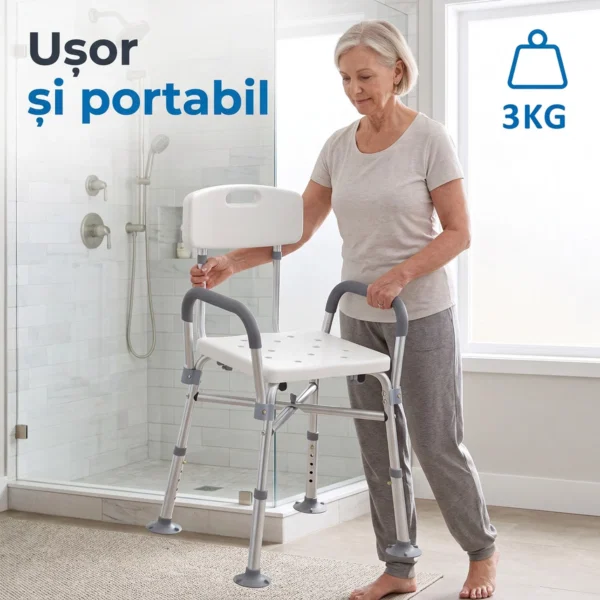 Scaun de dus reglabil pe inaltime, cu brate si perna detasabila, 53.5x52x80-90 cm, alb - imagine 6