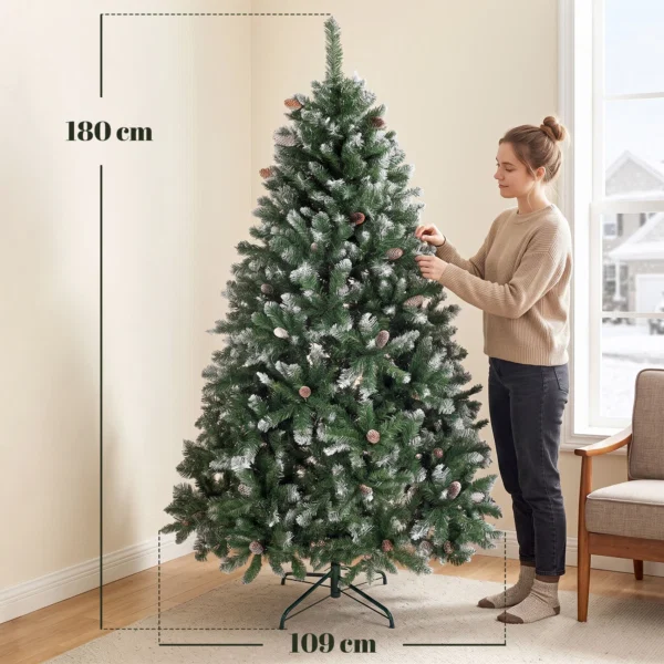 Brad de Craciun inzapezit, inalt de 180 cm, cu 910 ramuri si conuri, baza pliabila din metal, verde - imagine 3