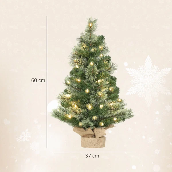 Brad de Craciun Mic, Inaltime 60 cm cu 35 Luminite LED Albe, 68 Crengi Dese si Ignifuge, Verde - imagine 3