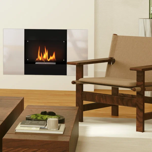 Semineu Bioetanol 0,9L de Perete din Otel Inoxidabil, 100x15x54 cm, Negru si Argintiu - imagine 7