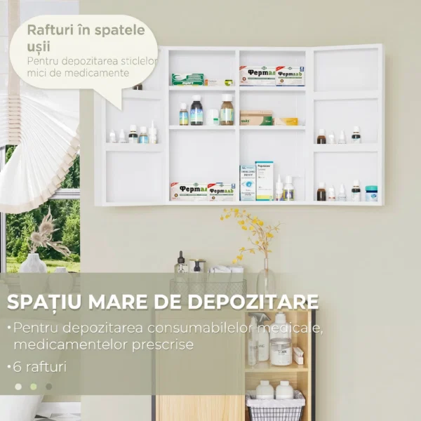 Dulap pentru medicamente cu 6 rafturi, cu incuietoare si 2 chei, din otel, 55x18x60 cm, alb - imagine 8